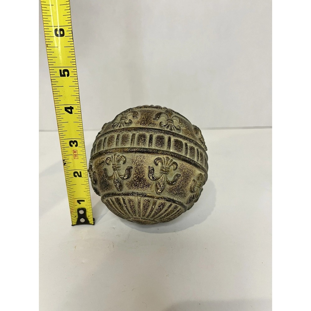 DECORATIVE GLOBE SPHERE BALL ROUND Tan Brown  Fleur De Lis  Texture ORB 4" Decor